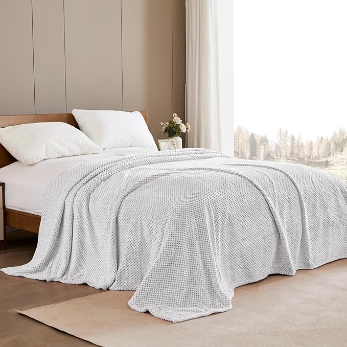 Exclusivo Mezcla Fleece Throw Blanket Extra Large, Super Soft and Warm Blankets for Couch, Sofa and Bed Waffle Textured, Cozy, Fuzzy and Lightweight (Mixed Light Grey, 50x70 Inches)