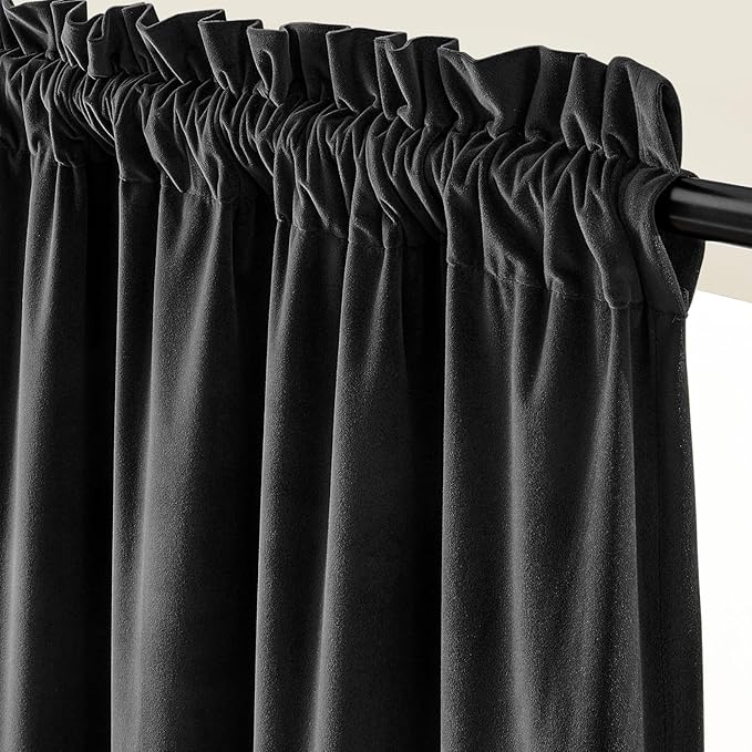Lazzzy Velvet Blackout Curtains Thermal Insulated Room Window Drapes Super Soft Luxury Curtains for Living Room Bedroom Rod Pocket 2 Panels, Black, 52" W x 96" L