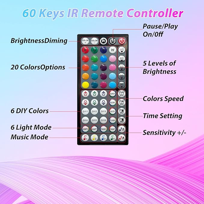 Led Lights for Bedroom 300ft Music Sync Color Changing Led Strip Lights with 60 Key Remote and App Control RGB Led Light Strip for Home Party Room Decoration