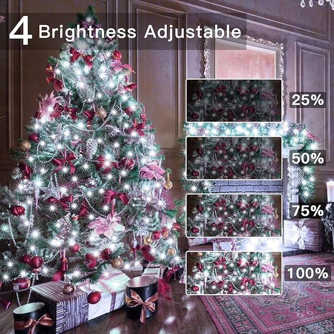 Ollny Christmas Lights Outdoor 400LED 131FT, Cool White Fairy Lights with Remote 3 Timer, Plug in 8 Modes String Lights for Bedroom Indoor Outside House Party Xmas Decorations