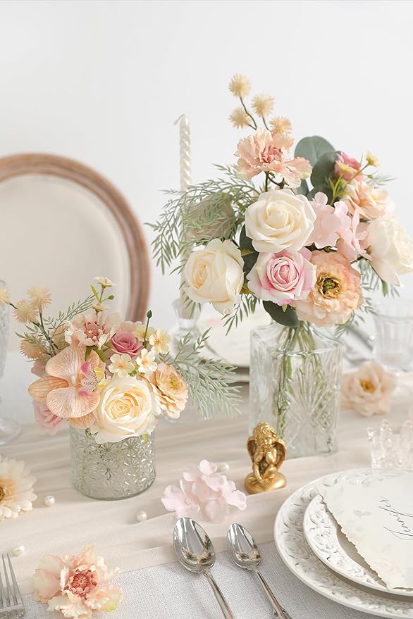 Artificial Flowers Combo for DIY Centerpieces Arrangements Wedding Bouquets Centerpieces Arrangements Party Baby Shower Home Decorations (Nude Champagne)