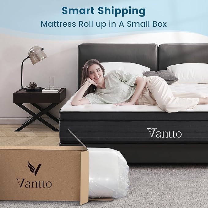 Queen Size Mattress, 10 Inch Individual Pocket Springs Hybrid Memory Foam Mattress in a Box for Pressure Relief, Motion Isolation, CertiPUR-US