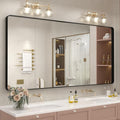 66x40 Inch Black Metal Framed Bathrrom Mirror for Wall, Large Black Matte Rounded Rectangle Bathroom Vanity Mirror, Anti-Rust, Shatterproof, Hangs Horizontally or Vertically