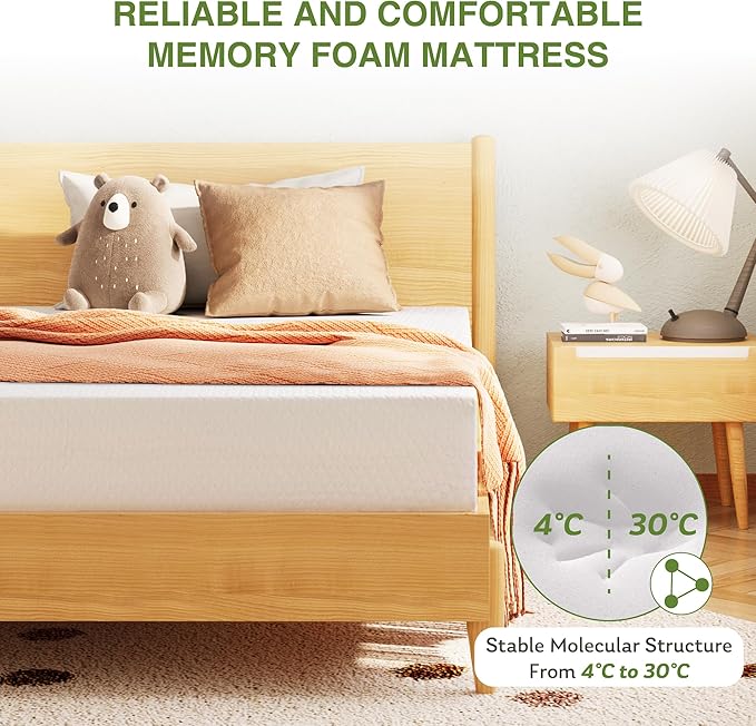 EGOHOME 5 Inch Twin Mattress for Kids, Memory Foam Mattress with Cooling Green Tea Gel, Relieve Pressure with Medium Firm Support, CertiPUR-US Certified, 75''L x 38''W, White