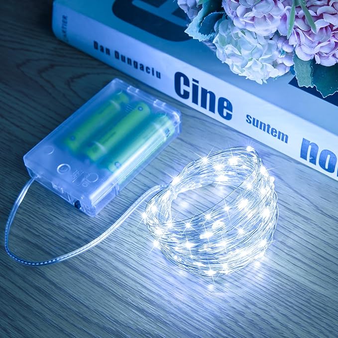 Minetom Fairy Lights Battery Operated, 33FT 100 LED Mini Battery Powered String Lights Twinkle Lights Mason Jar Lights, Waterproof Starry Firefly Lights for Party Wedding Christmas Decor, Pure White