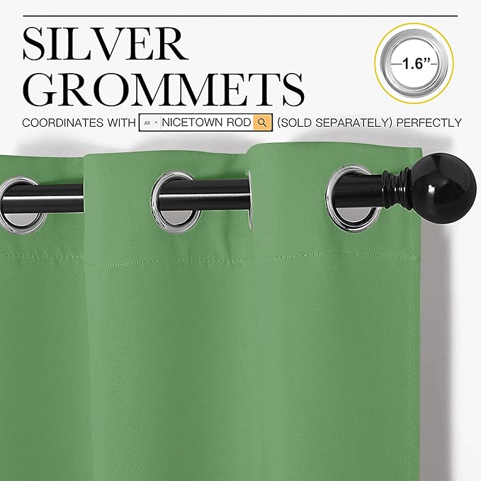 NICETOWN Froest Green Blackout Curtains 90 inches Length for Living Room, 2 Panels, 42" Wide, Thermal Insulated Long Drapes for Large Window