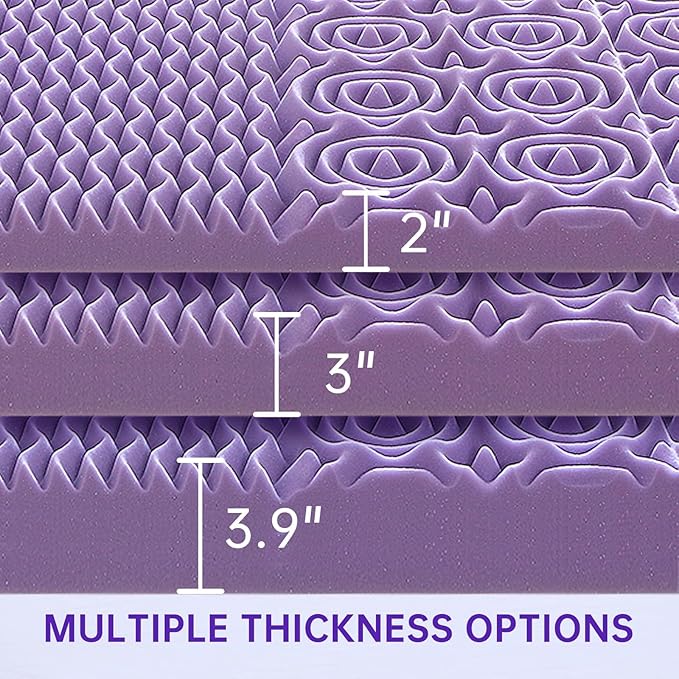MUXHOMO 3.9 Inch 7-Zone Cal King Mattress Topper, Egg Crate Foam Mattress Topper Cal King Size for Back Pain, Lavender Cooling Gel Infused Bed Pad, CertiPUR-US and Oeko-TEX Certification (83"×71")