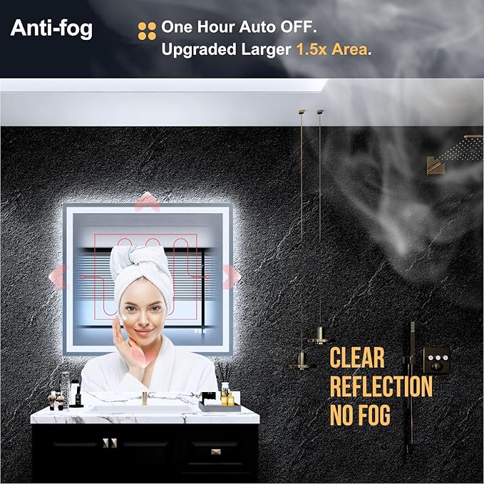 LED Bathroom Mirror 72"x 32",Front Lit and Backlit Bathroom Mirror with Lights,Stepless Dimmable,Anti-Fog, Shatter-Proof, Memory, 3 Colors Lighted Vanity Mirror (Horizontal/Vertical)
