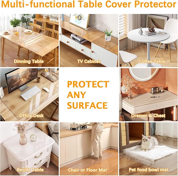 Clear Table Protector 24 x 40 Inch 1.5mm Thick Plastic Table Cover Protector, Waterproof PVC Clear Tablecloth Protector Pad, Rectangular Vinyl Desk Protector Mat for Tabletop Coffee Dining Room Table