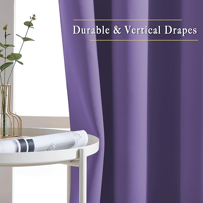 NICETOWN Blackout 72 inch Curtains for Kids Room, Grommet Room Darkening Thermal Insulated Solid Window Treatments Sound Reducing for Bedroom, 2 Panels, W37 x L72, Lilac Purple