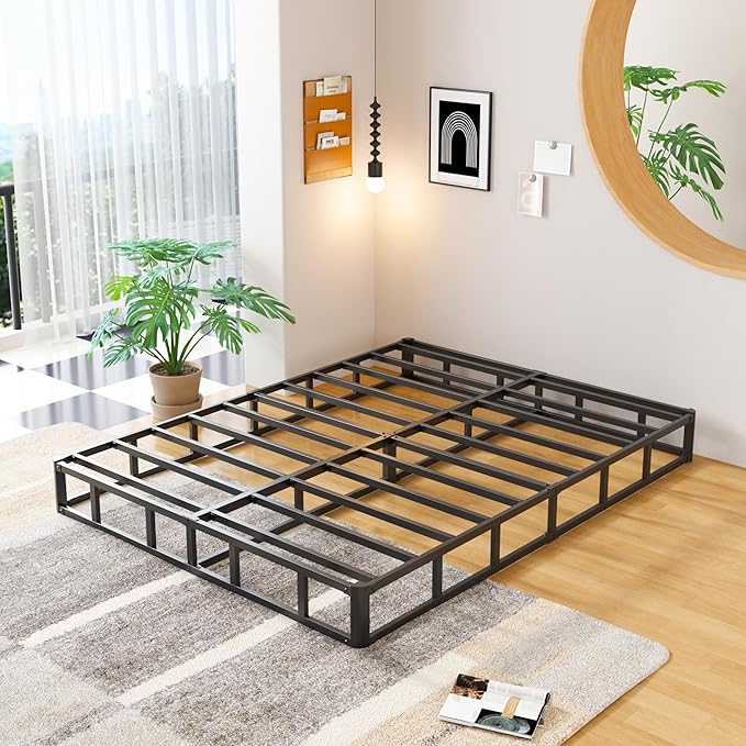 EMODA 9 Inch Full Size Box Spring Bed Base, 3000 LBS Heavy Duty Metal Mattress Foundation with Fabric Cover, Easy Assembly, Black