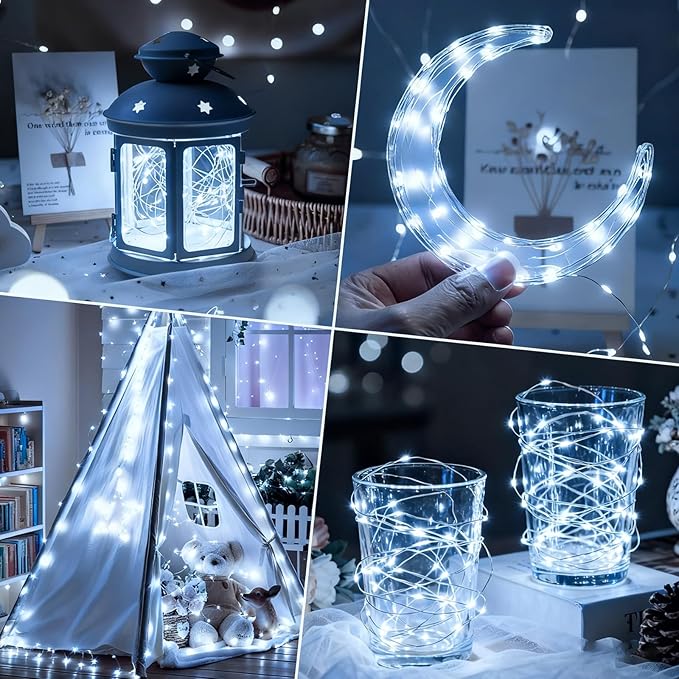 ZNYCYE Fairy Lights Battery Operated,24 Packs 9.8FT 30LEDs+ 6 Replacement Batteries Firefly Lights Copper Wire String Lights(NO Timer) for Bedroom Wedding Mason Jar Dorm Decor(Cool White)