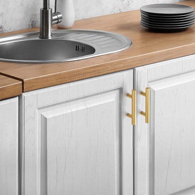 JOY DECOR 15 Pack Cabinet Handles, Gold Cabinet Pulls, 2-1/2 in Hole Center Kitchen Cabinet Handles, Stainless Steel T Bar Handles for Dresser Drawers