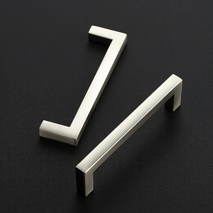 Ravinte 20 Pack Solid 3-3/4 Inch Center to Slim Square Bar Drawer Handles Cabinet Brushed Nickel Pulls Kitchen Hardware, Satin Nickel, 3-3/4'' Hole
