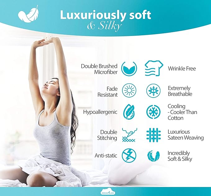 DREAMCARE Sheets Full Size Bed - Cooling Bed Sheets - 6pcs Set - Full Sheet Set - Full Size Sheets - Full Size Sheet Sets Soft & Long Lasting 100% Fine Brushed Polyester with Side Pocket - Black