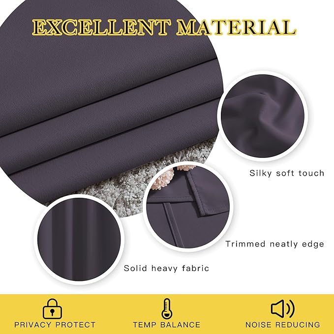 NICETOWN Blackout Curtains for Bedroom, Grommet Solid Thermal Drapes Light Blocking Window Treatments Sound Reducing for Living Room, Greyish Purple, W46 x L63, 2 Panels