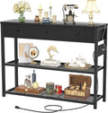 Ecopriso 47'' Entryway Table with Outlets and USB Ports, Console Table with 3 Drawers, Sofa Table Narrow Long with Storage Shelves for Living Room, Couch, Hallway, Foyer, Kitchen Counter, Black
