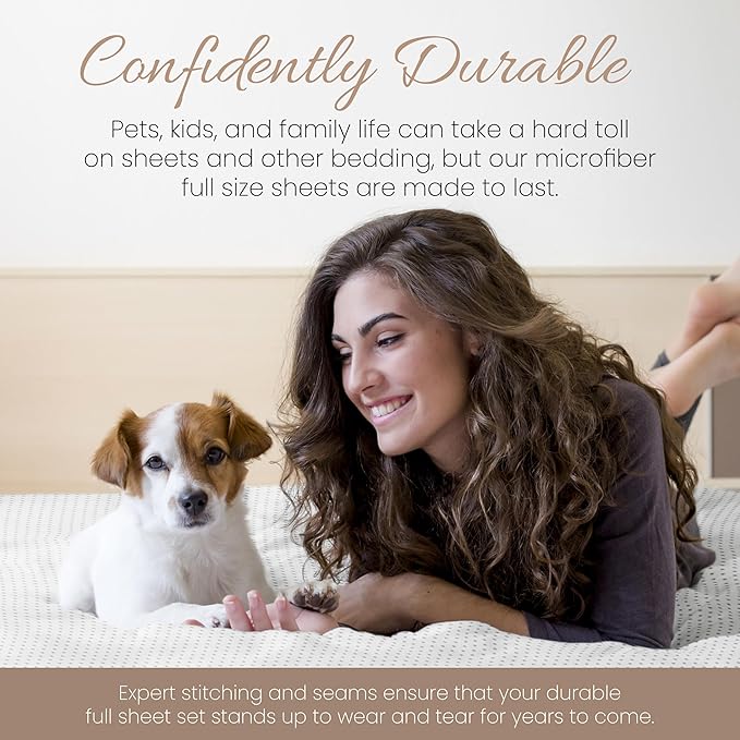 Linen Market Double-Brushed Patterned Microfiber Full Sheet Set 4 Piece – Oeko-TEX Certified Ultra Soft & Wrinkle-Free - 16" Deep Pocket Sheets - Easy Care Full Size - Stippled Light Gray