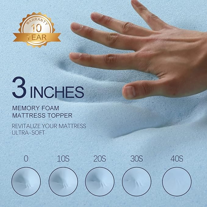 3 Inch Gel Memory Foam Mattress Topper Twin Size High Density Cooling Pad Pressure Relief Bed Topper (with Removable & Washable Bamboo Cover)