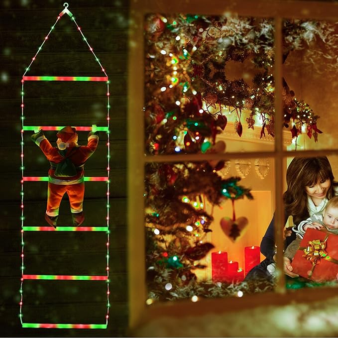 Toodour LED Christmas Light - 2.5FT Christmas Decorative Ladder Lights with Santa Claus, Xmas Decorations Light for Indoor Outdoor, Window, Garden, Home, Wall, Xmas Tree Decor - Red & Green