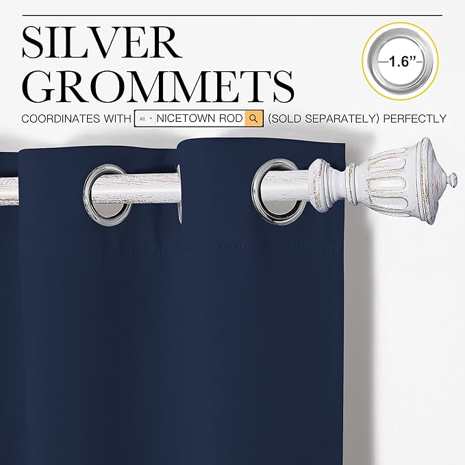 NICETOWN Blackout Draperies Curtains, All Season Thermal Insulated Solid Grommet Top Blackout Curtains/Drapes for Kid's Room (Navy, 1 Pair, 42 x 68 inches)