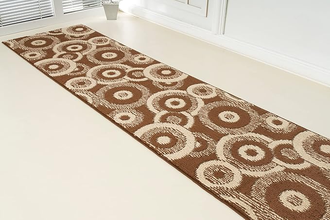 Custom Length Cut to Size Modern Farmhouse Carpet Runner Rug for Hallways, Non Slip Rubber Backed, 31 inch Wide X Customized Length, Geo Brown, 31 inch X 12 feet