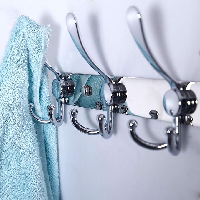 Dseap Coat Rack Wall Mount - 29.5” Long 8-Tri-Hooks Heavy Duty Coat Hanger Rail Wall Hooks for Hanging Coats Hats Clothing Clothes Purse Mudroom Entryway, Chromed