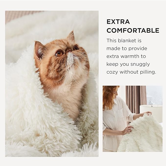 Bedsure GentleSoft Fuzzy Sherpa Faux Fur Twin Blanket Cream Cozy Gifts for Women, Soft Fleece Plush Warm Minky Thick Blanket Twin Size for Bed, Couch, Room Dorm Essentials Cream Decor Gifts, 60x80