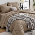HEVUMYI Khaki King Comforter Set - 7-Piece All Season Bed in a Bag King, Ultra Soft Bedding Set with Comforter, Flat Sheet, Fitted Sheet, Pillowcases, Pillow Shams