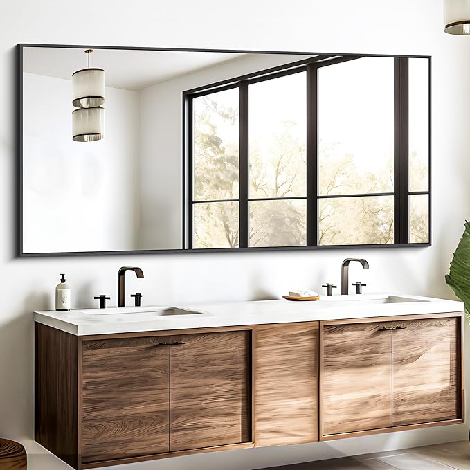 Black Bathroom Mirror for Wall, 72x30 Inch Rectangle Mirrors with Metal Frame, Modern Vanity Wall Mirror Decor for Entryway Hangs, Bathroom Living Room Horizontal or Vertical