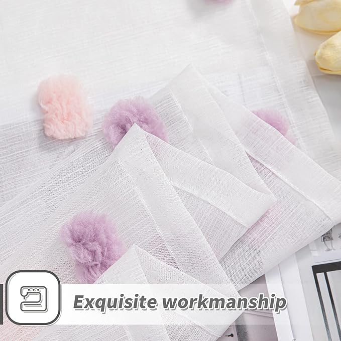 MYSKY HOME Pom Pom Curtains 84 Inch Length for Girls Bedroom 2 Panels Rainbow Curtains 84 Inch Long for Living Room Laundry Kids Nursery Rod Pocket Farmhouse Dining Room Window Drape 37" x 84"