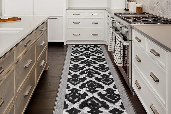 Custom Length Cut to Size Fleur de Lis Inspired Carpet Runner Rug for Hallways, Non Slip Rubber Backed, 31 inch Wide X Customized Length, Royal Grey, 31 inch X 22 feet