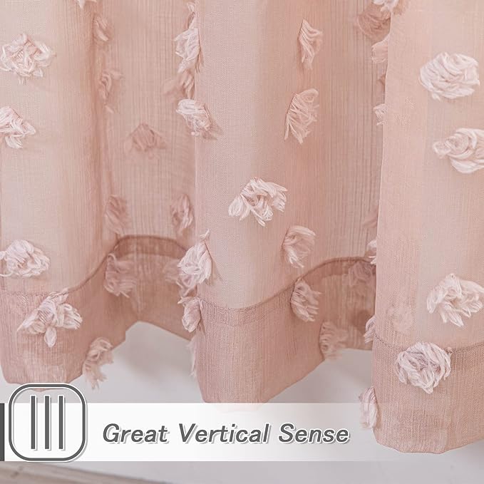 MYSKY HOME Pom Pom Pink Sheer Curtains for Bedroom Girls Room Dusty Rose Curtains 63 inch Length for Nursery Kids Light Filtering Boho Window Drapes, Rod Pocket, 52" Wide, 2 Panels