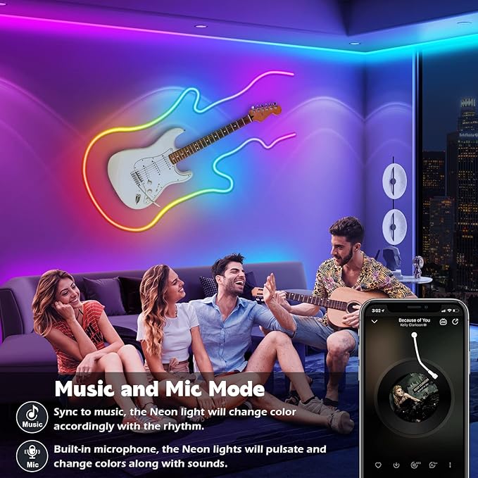 AILBTON 32.8FT Led Neon Rope Lights Control with App/Remote,Flexible Led Rope Light,Multiple Modes,IP65 Outdoor RGB Lights Waterproof,Music Sync Gaming Led Neon Strip Light for Bedroom Decor (32.8FT)