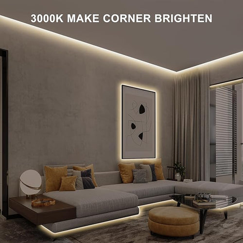 16.4ft COB LED Strip Light with Remote, 3000K Dimmable Bright Warm White Led COB Strip Light, White Continuous Led Strip Light for Mirror, Stair, Cabinet, Room