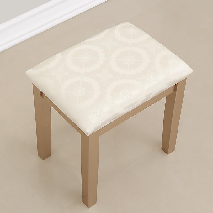 Roundhill Furniture Moniys Wood Moniya Makeup Vanity Table and Stool Set, Gold