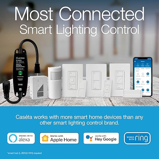 Lutron Caseta Original Smart Light Switch (Lutron Smart Hub Required), for Home, LED Lights, and Fans, 6 Amp, Single-Pole/3-Way, Neutral Required, PD-6ANS-WH 3 Pack, White