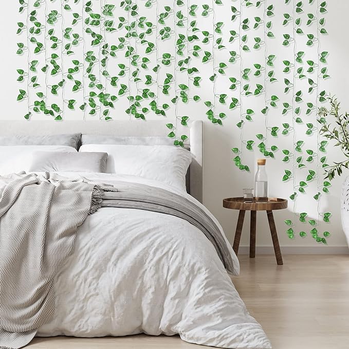 360 Feet 48 Pack Fake Greenery Hanging Garland, Ivy Leaf Plants, Vine Leaves, Fake Flowers Foliage for Bedroom Garden Wall Decor