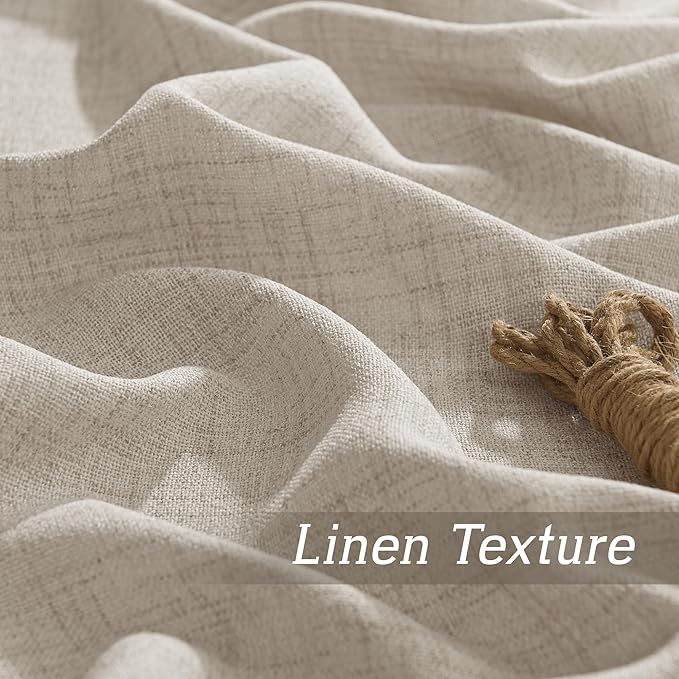 RYB HOME Natural Beige Linen Sheer Curtains 63 inches Long for Living Room and Dining Room, Back Tab/Rod Pocket, Light Filtering Sheer Curtains and Drapes, W 52 x L 63 inches, 2 Panels Set