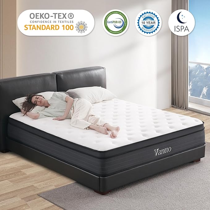 Twin Size Mattresses, 10 Inch Hybrid Memory Foam Individual Pocket Springs Twin Bed Mattress in a Box with Pressure Relief, Motion Isolation, CertiPUR-US, 100 Nights Trial