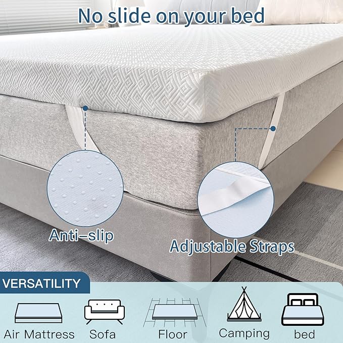 Airensky 2 Inch Memory Foam Mattress Topper, Cooling Gel Infused High Density Cal King (72"x84") Topper with Removable Washable Cover, Bed Topper for Pressure Relief Back Pain, CertiPUR-US Certified