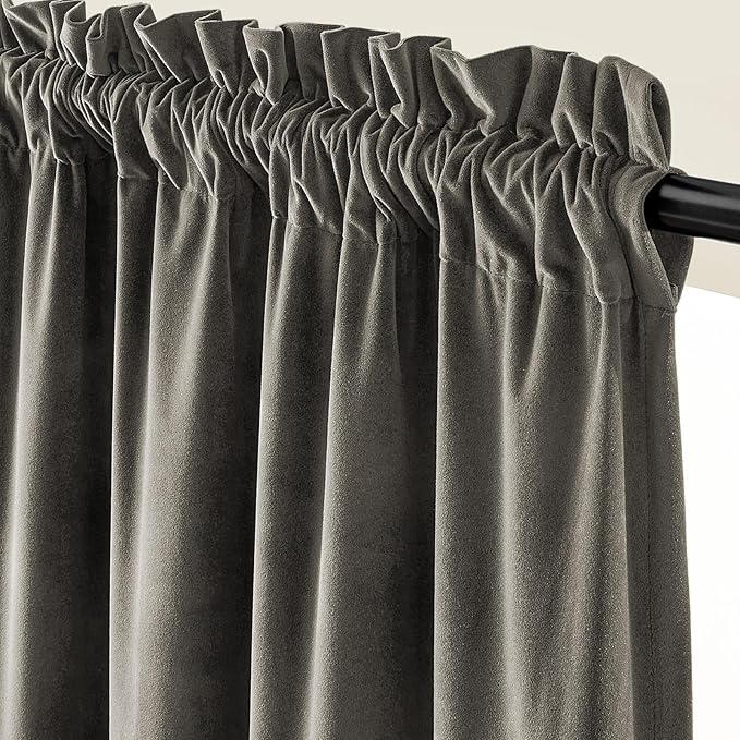 Lazzzy Velvet Blackout Curtains Thermal Insulated Room Window Drapes Super Soft Luxury Curtains for Living Room Bedroom Rod Pocket 2 Panels, Grey, 42" W x 120" L