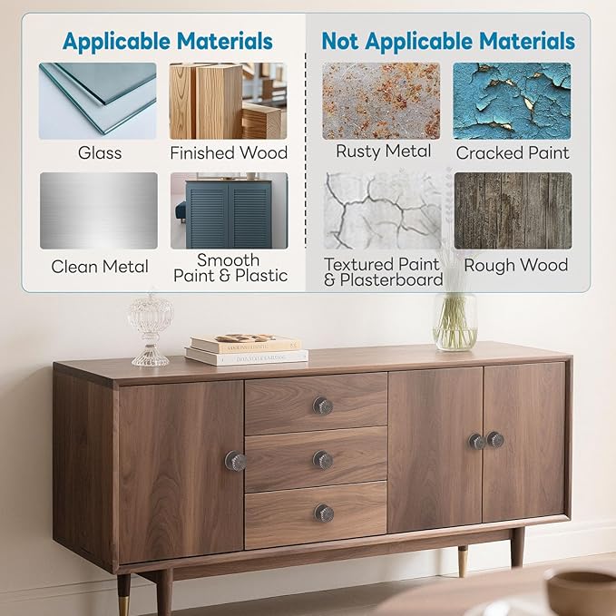 Self Adhesive Drawer Knobs, 8 Pack Self Stick Door Pull Handles, Zinc Alloy No Drilling Cabinet Knobs for Drawer, Closet, Window, Dresser, Sliding Barn/Glass Shower/Balcony Door (8, Grey)