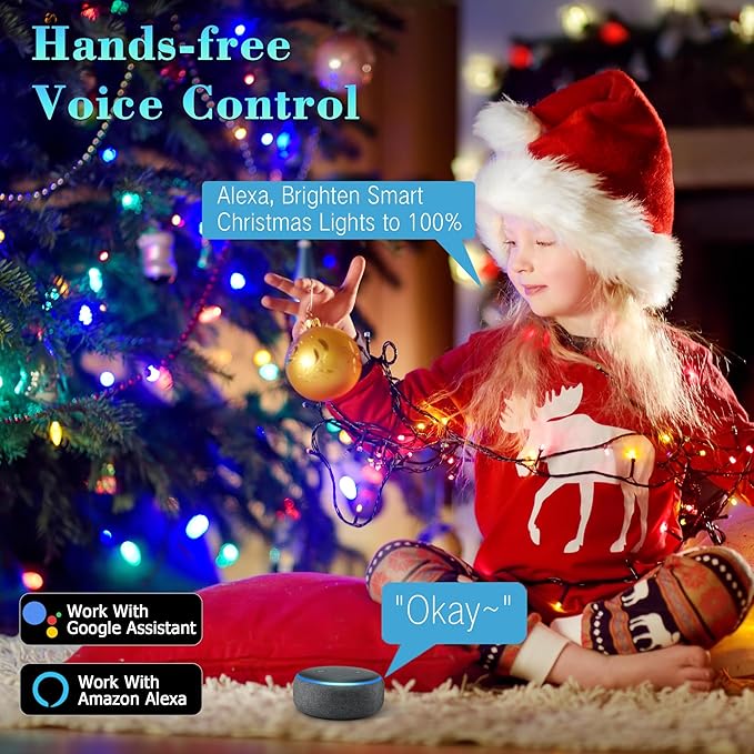 BrizLabs Smart Christmas String Lights, 115ft 300 LED Cool White & Multicolor Color Changing Christmas Lights with App & Voice Control, Dimmable Music Sync Xmas Tree Light for Indoor Outdoor Decor