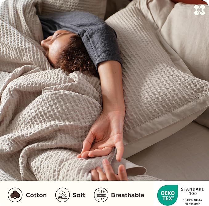 Bedsure Cotton Duvet Cover King - 100% Cotton Waffle Weave Linen Color Duvet Cover, GentleSoft™ and Breathable King Bedding Set for All Season, 3 Pieces, 104"x90"
