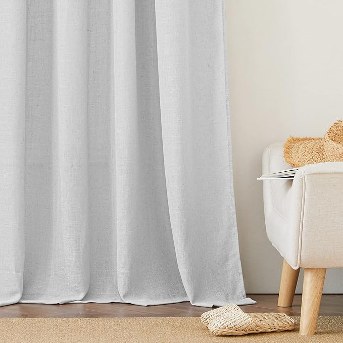 RYB HOME Natural Semi Sheer Curtains - Linen Blended Bohemian Airy Design for Dining Room Bathroom, Light Filtering Wrinkle-Resistant Privacy Home Decor, Dove Grey, W 60 x L 95, 1 Pc