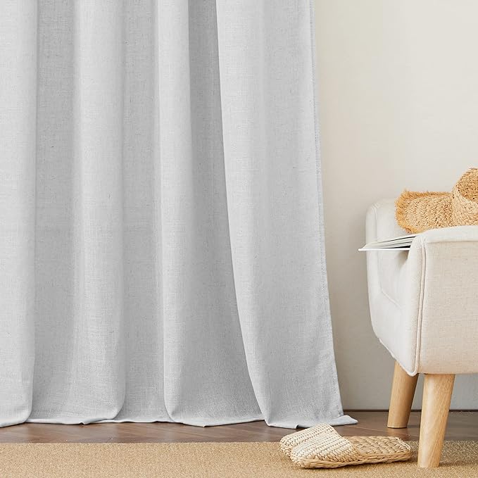 RYB HOME Sheer Linen Curtains - Soft Airy Vintage Flax Linen Fabric Soften Light Semi Transparent Drapes Shades for Living Room Farmhouse Boys Girls Bedroom, 2 Panels Set, Dove Grey, W 52 x L 108 inch
