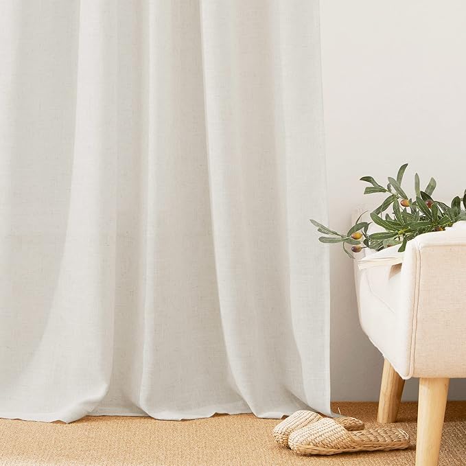 RYB HOME Thick Linen Curtains 63 inch Length for Dining Room Doorway, Light Filtering Soft Textured Privacy Machine Washable Boho Farmhouse Window Treatments, W 42 x L 63 inches, Linen, 2 Panels