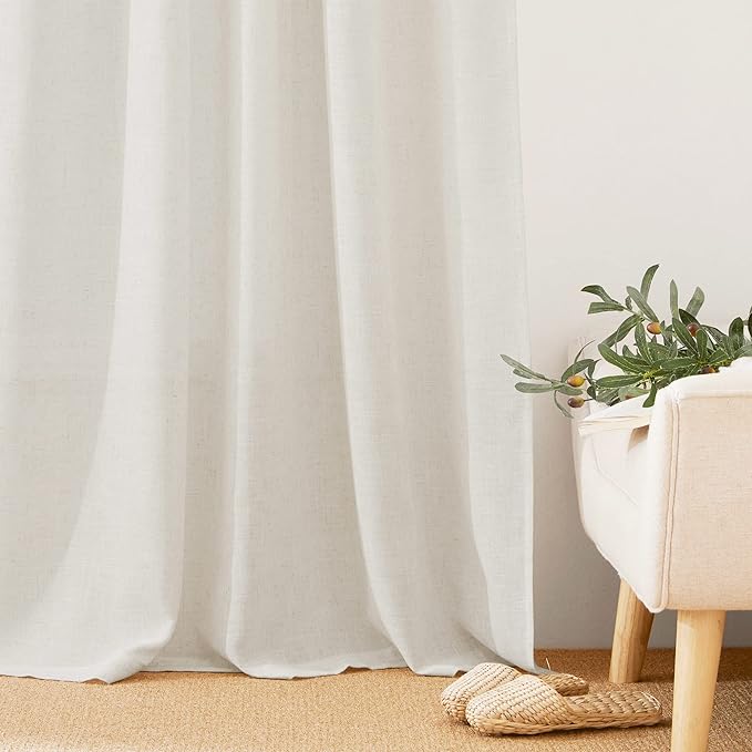 RYB HOME Sheer Curtains 84 inches Long - Natural Linen Curtains for Living Room, Light Filtering Airy Window Treatment Drapes for Bedroom, W 52 x L 84, 2 Panels, Linen
