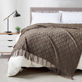 BOURINA Brown Throw Blanket 50 x70 Inches Jacquard Argyle Throw Textured Solid Soft Throws and Blankets for Sofa or Bed Knitted Decorative Blanket